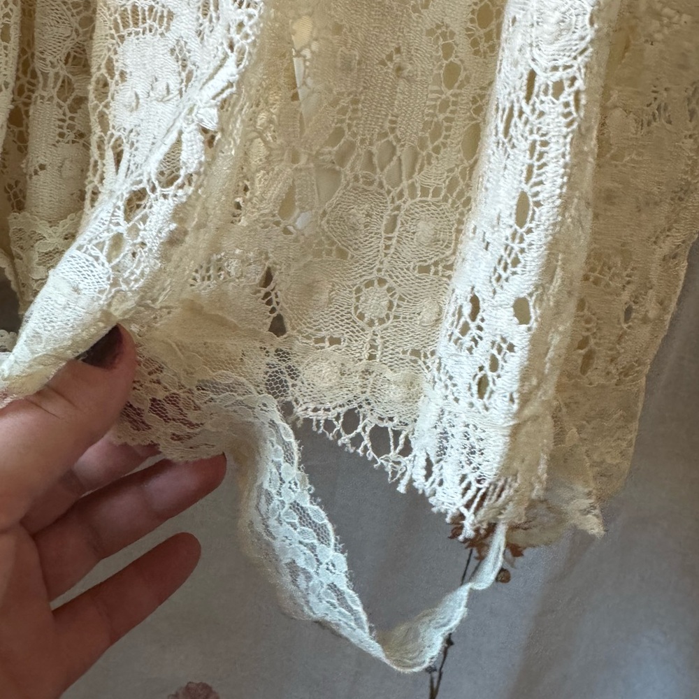 1970’s Gunne Sax by Jessica Cream Lace Long Sleeve Lace Up Dress - Picture 9 of 11